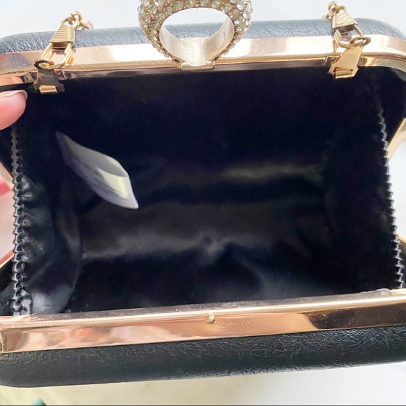 NWOT black faux leather rhinestone clutch - Picture 2 of 3